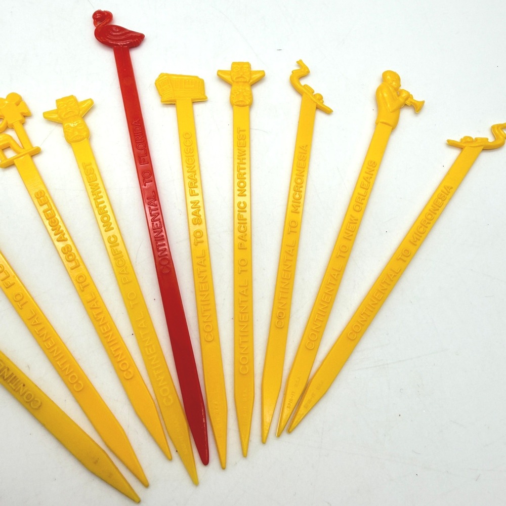 VTG Continental Airlines Swizzle Sticks Lot 11 Plastic Drink Stirrers Tiki - Picture 3 of 12